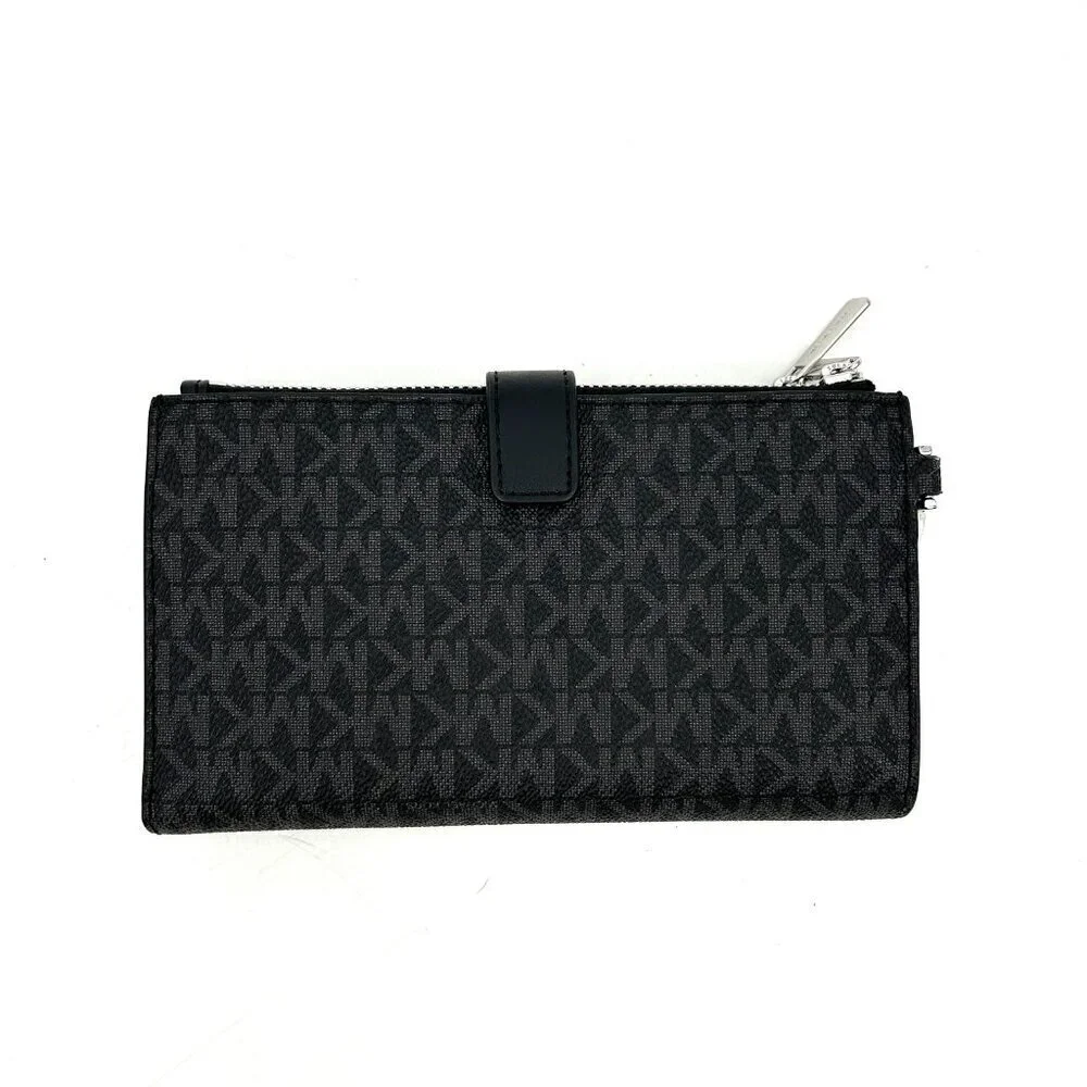 NWT MICHAEL KORS Black Jet Set Travel Double Zip Leather Wristlet Wallet